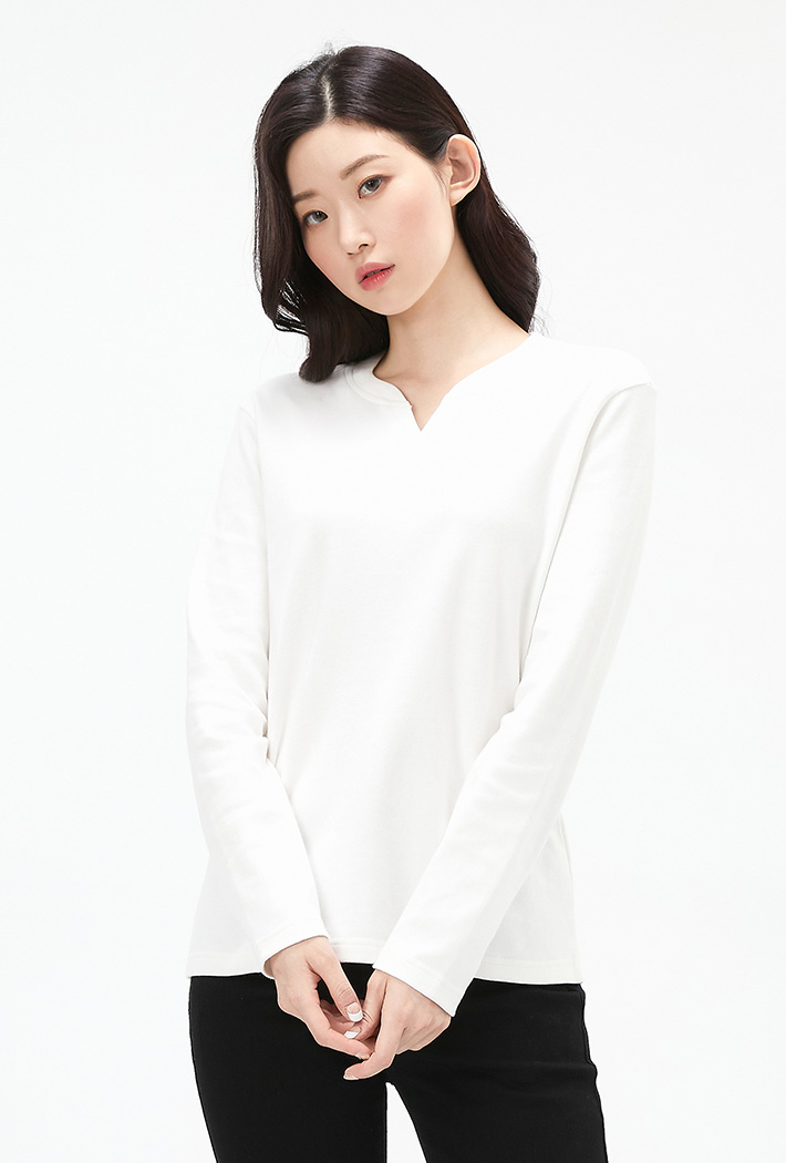여성 넥변형 베이직 티셔츠 AEZG5103B0A