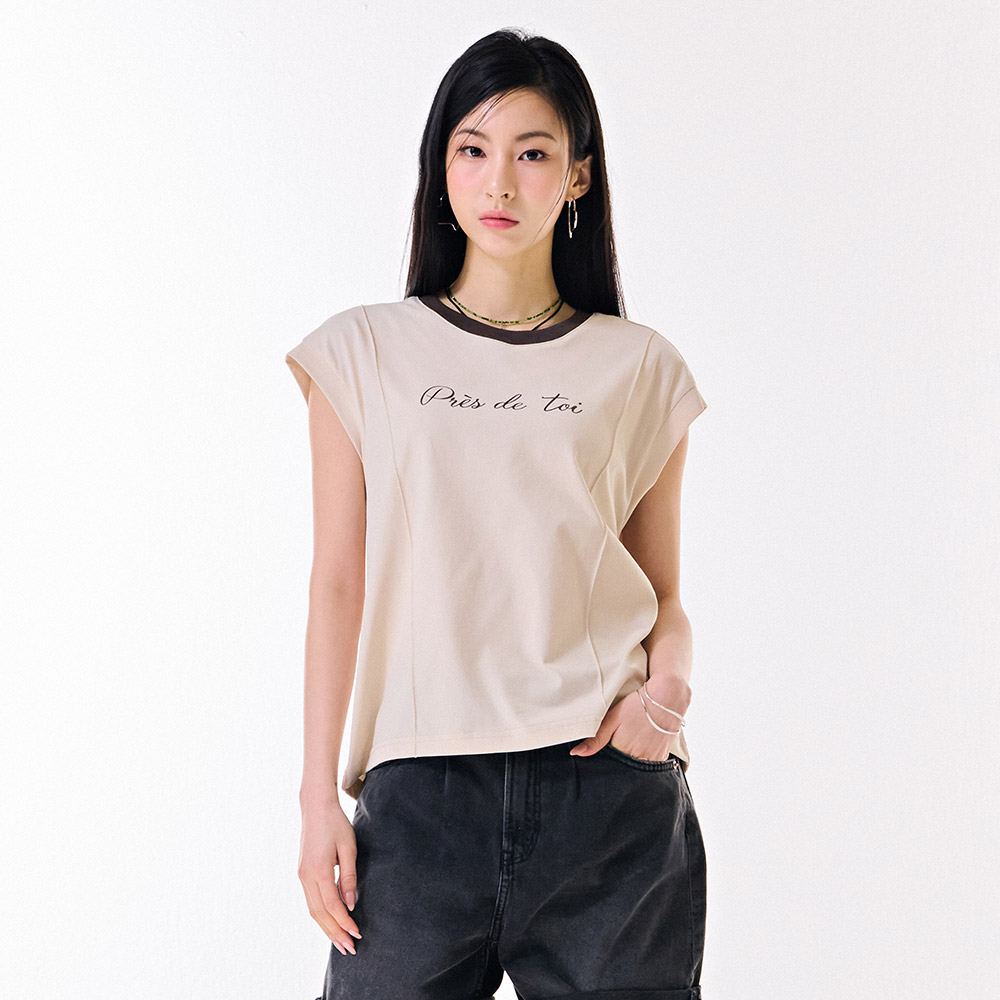 여성 에리 배색 민소매 티셔츠-DCRG5971E05